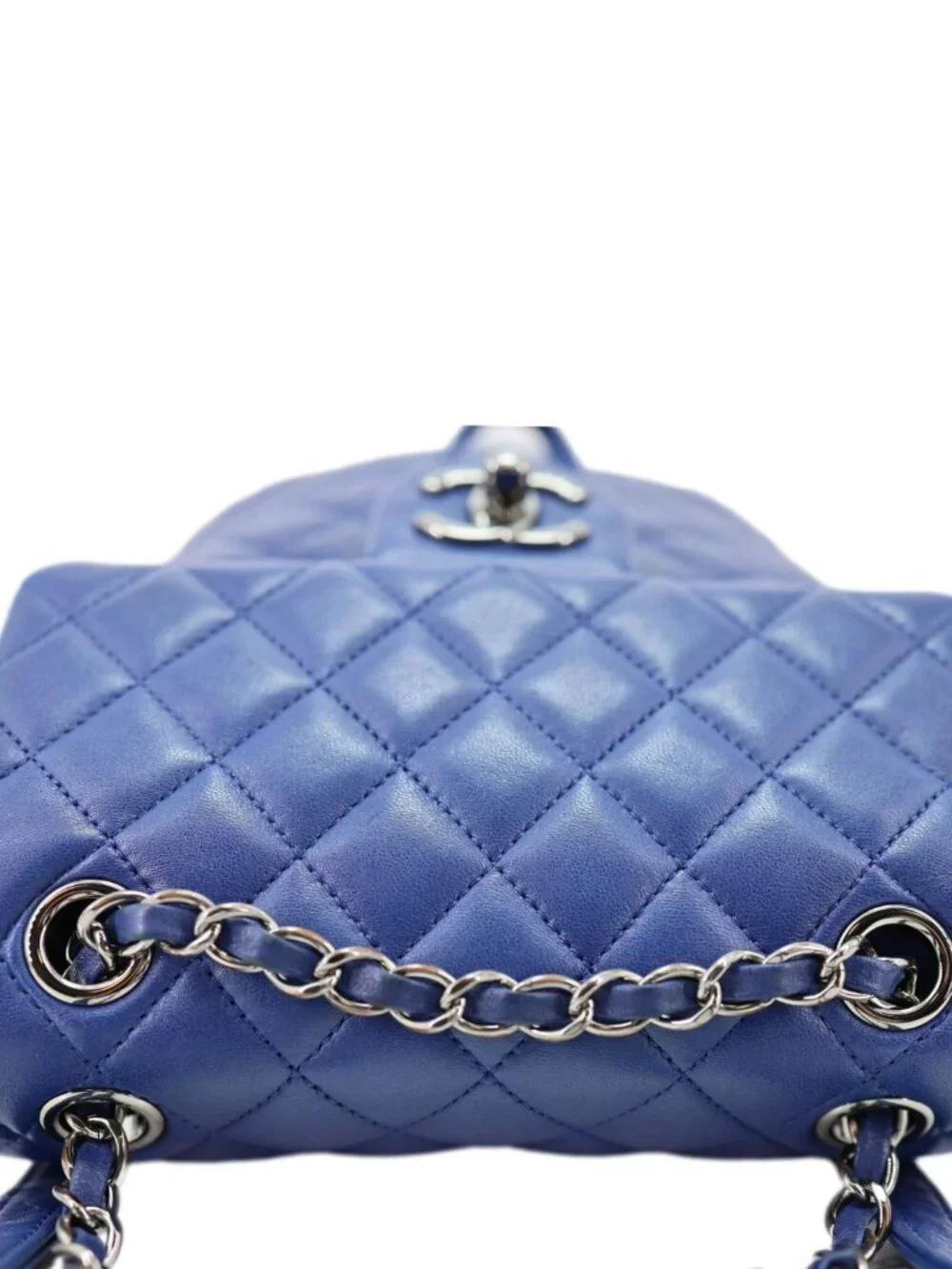 Chanel Urban Spirit Quilted Lambskin Leather Backpack Bag Blue